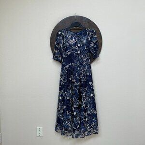 Eliza J Embroidered Sequin Midi Dress, Navy, Size 0